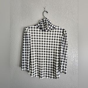 Free People Boxy Black and White Blouse with Mandarin Collar